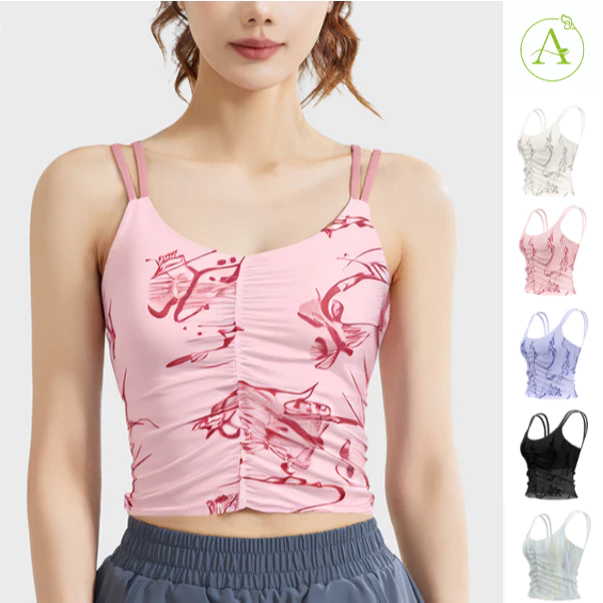 ArayaLady รุ่น AB-JYMB062 เสื้อบราโยคะ สายเดี่ยวฟิตเนส มีฟองน้ำ เสื้อสายเดี่ยวออกกำลังกายลายดอก แฟชั่นกีฬา