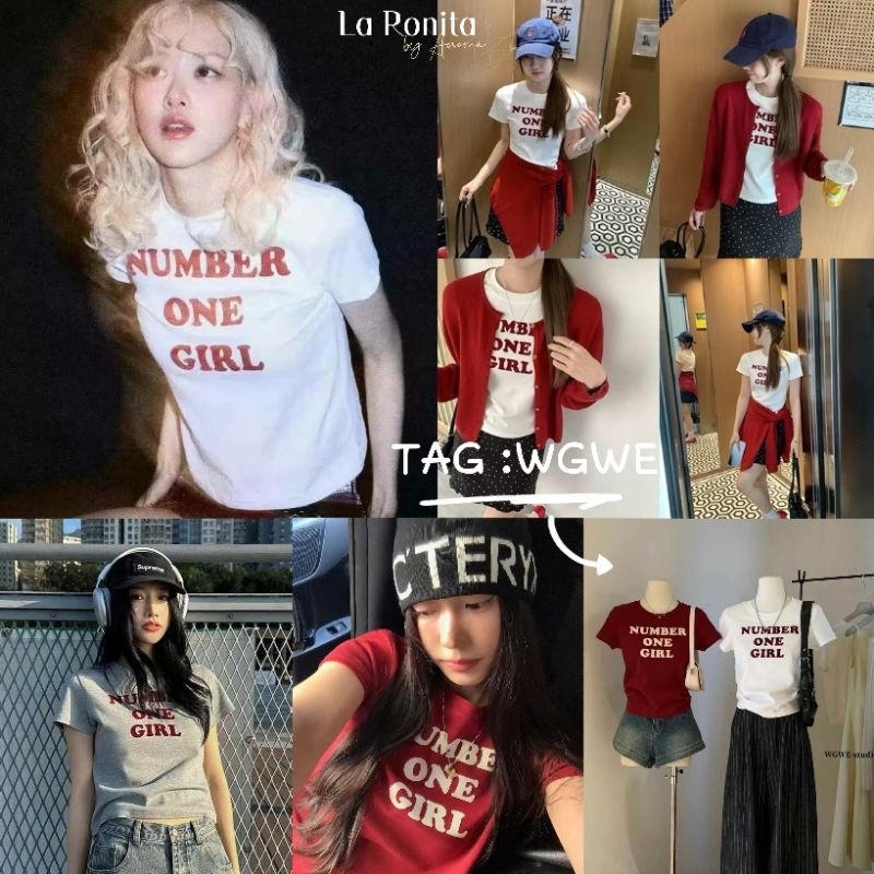 ✅️ พร้อมส่ง *จาก 🇹🇭 TAG : WG.WE 🇰🇷🇰🇷 NEW✨️เสื้อครอป baby tee เสื้อยืด "Number ONE Girl "❤️ สวยขั้นกว่า