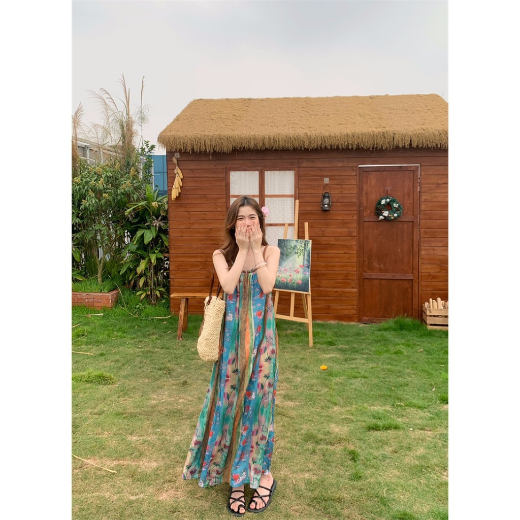 ส่งทันที Cici(NO. CY3353) เดรสยาวสายเดี่ยวพิมพ์ลายดอกไม้พร้อมแต่งคอลูกเล่นมีเชือกหนัง detail แบบโบฮีเมี่ยน - รูปที่ 2