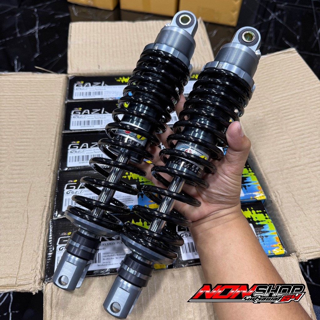 โช้คหลังแก๊สซี่แท้ Gazi Supreme Rx ใส่Xmax/Nmax/Pcx ความสูง330มิล สปริงดำ