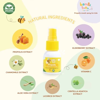 ส่งด่วน!! Bambi Bubu Propolis Spray โพรโพลิส สเปรย์พ่นคอสำหรับเด็ก ขวดละ 15 มล.