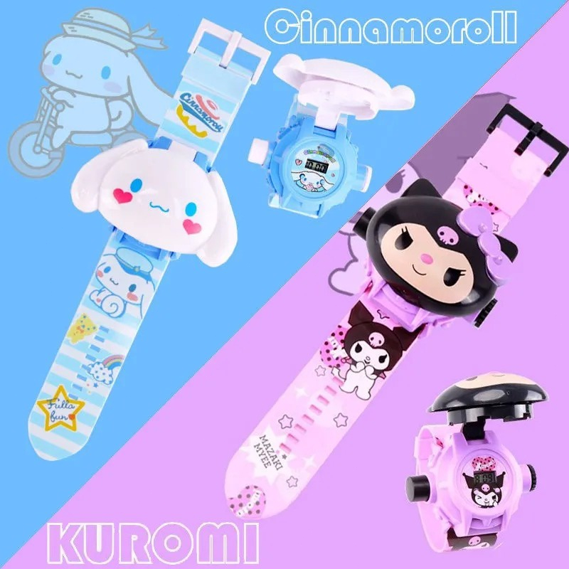 Sanrio Kuromi 3D นาฬิกาโปรเจคเตอร์ ไม่มีกล่อง นาฬิกาพลิกยอดนิยม Kawaii ของขวัญเด็กผู้หญิง