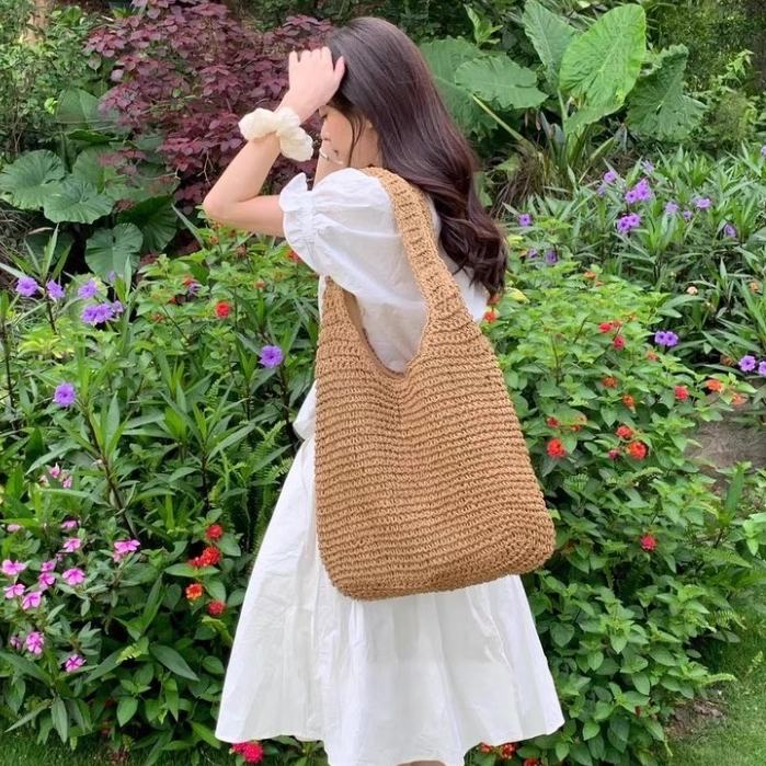 BAG-Y กระเป๋าสะพายข้าง กระเป๋าชายหาด กระเป๋าผ้าถัก สไตล์มินิมอล เรียบง่าย สะพายไปทะเล สินค้าพร้อมส่ง