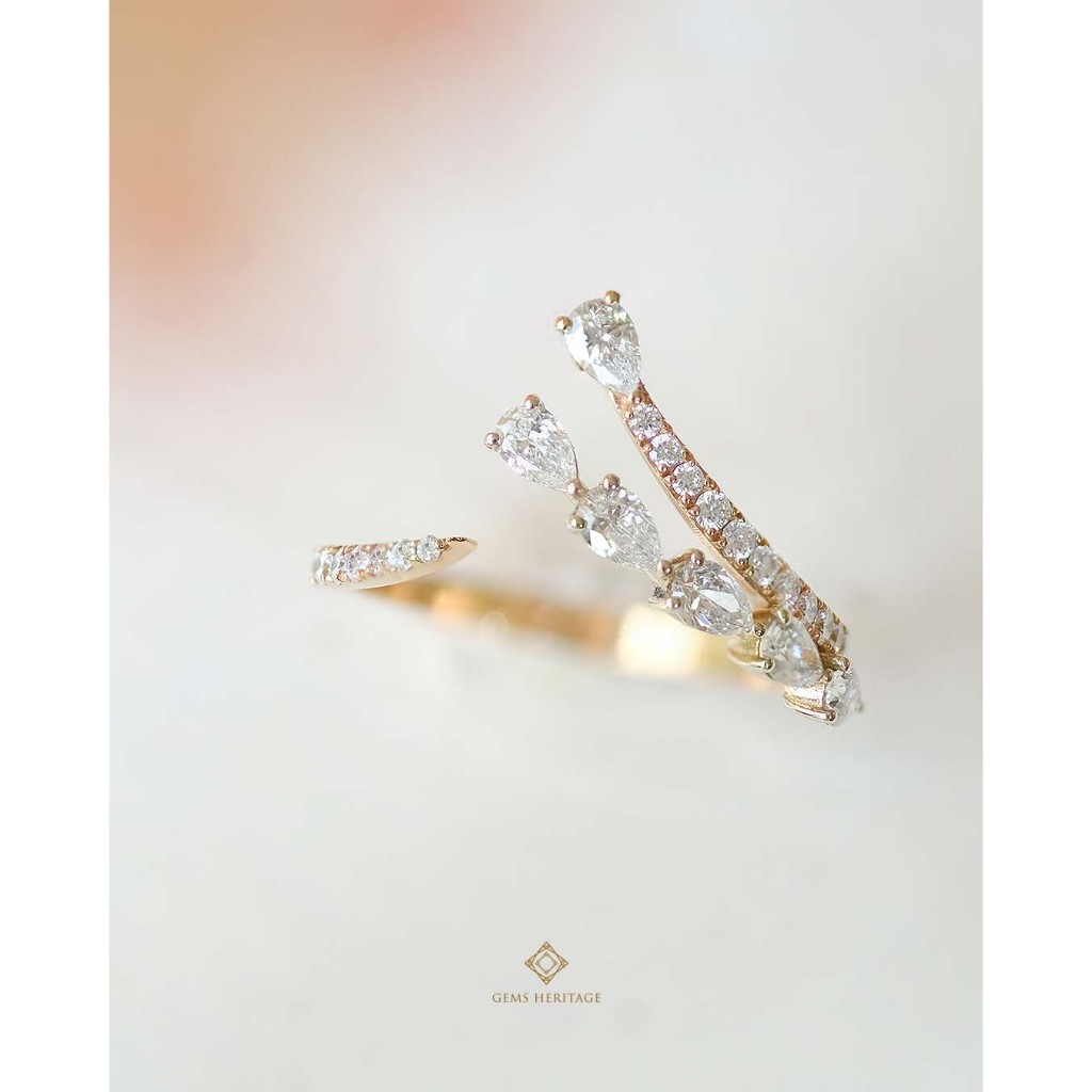 Gems Heritage : แหวนเพชรแท้ Pear dimond band ring (RWP703)