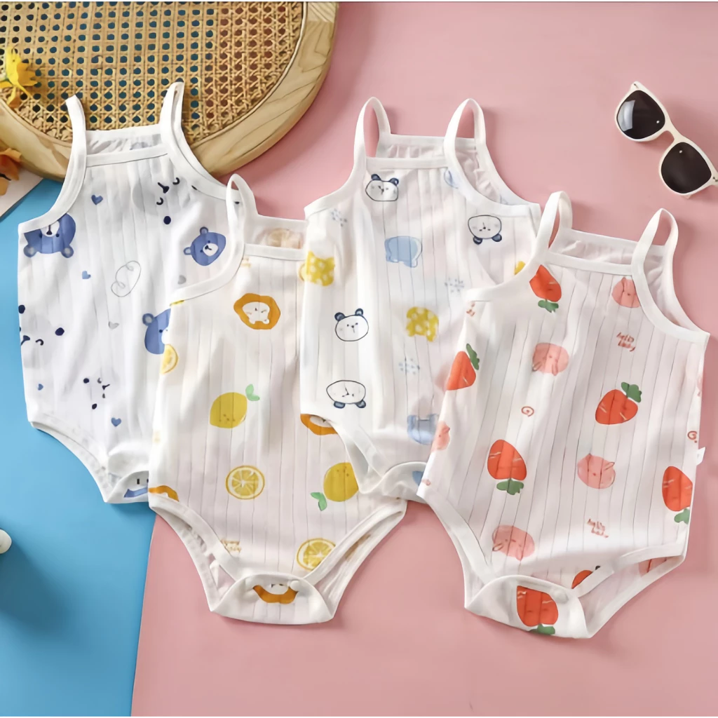 【ใหม่ทั้งหมด】【 ชุด 5 ชิ้น】ชุดนอนเด็ก ชุดรอมเปอร์เด็ก สำหรับทารกแรกเกิดหญิง แขนกุด ลายหมี ชุดจั๊มสูท เหมาะสำหรับ 0-18 เดื