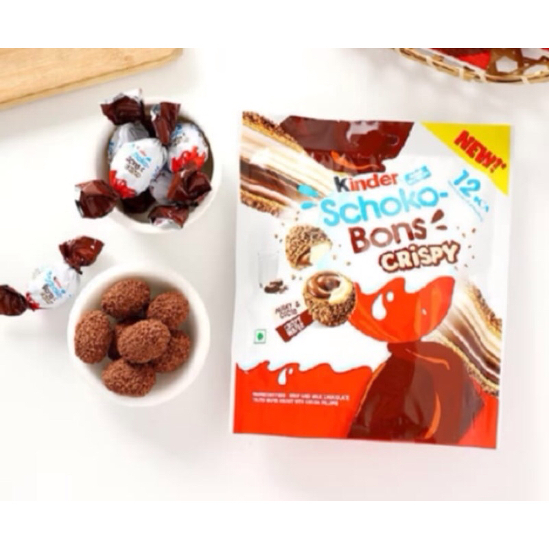 kinder schoko -Bons crispy ช็อกโกแลตกรุบกรอบ1ห่อมี12ชิ้น
