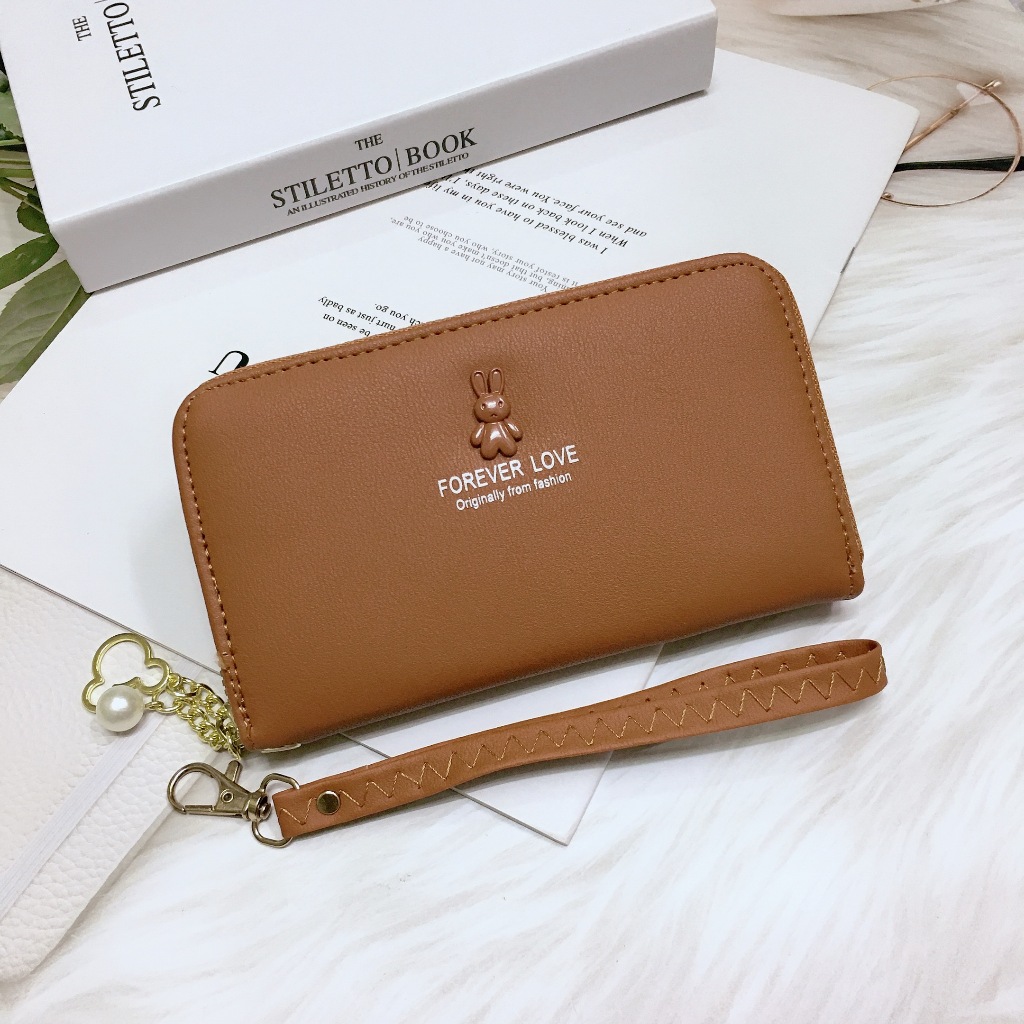 DN005#กระเป๋าสตางค์ใบกลางมีช่วงใส่บัตรงทั้งหมด4ช่อง 📌วัดสุด:หนังPU รุ่นใหม่มีสายคล้องมือทุกใบค่ะ