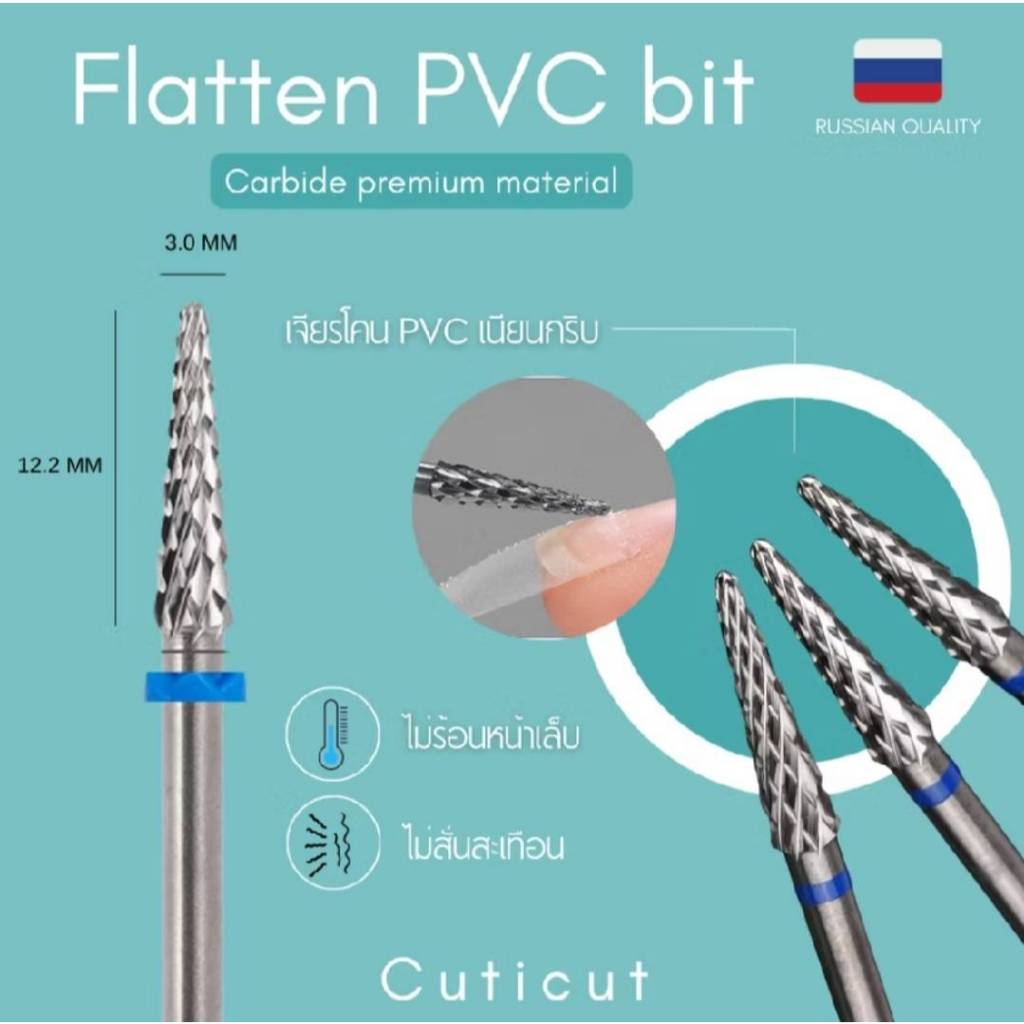 Carbide Flatten PVC Bit Cuticut สำหรับเจียร์โคนเล็บPVC สามารถเข้าซอกเล็บได้ง่าย พร้อมส่ง