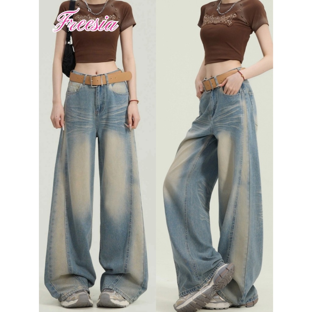 กางเกงยีนส์ กางเกงยีนส์ขายาว เอวสูง ทรงหลวม ทรงสวย#91174