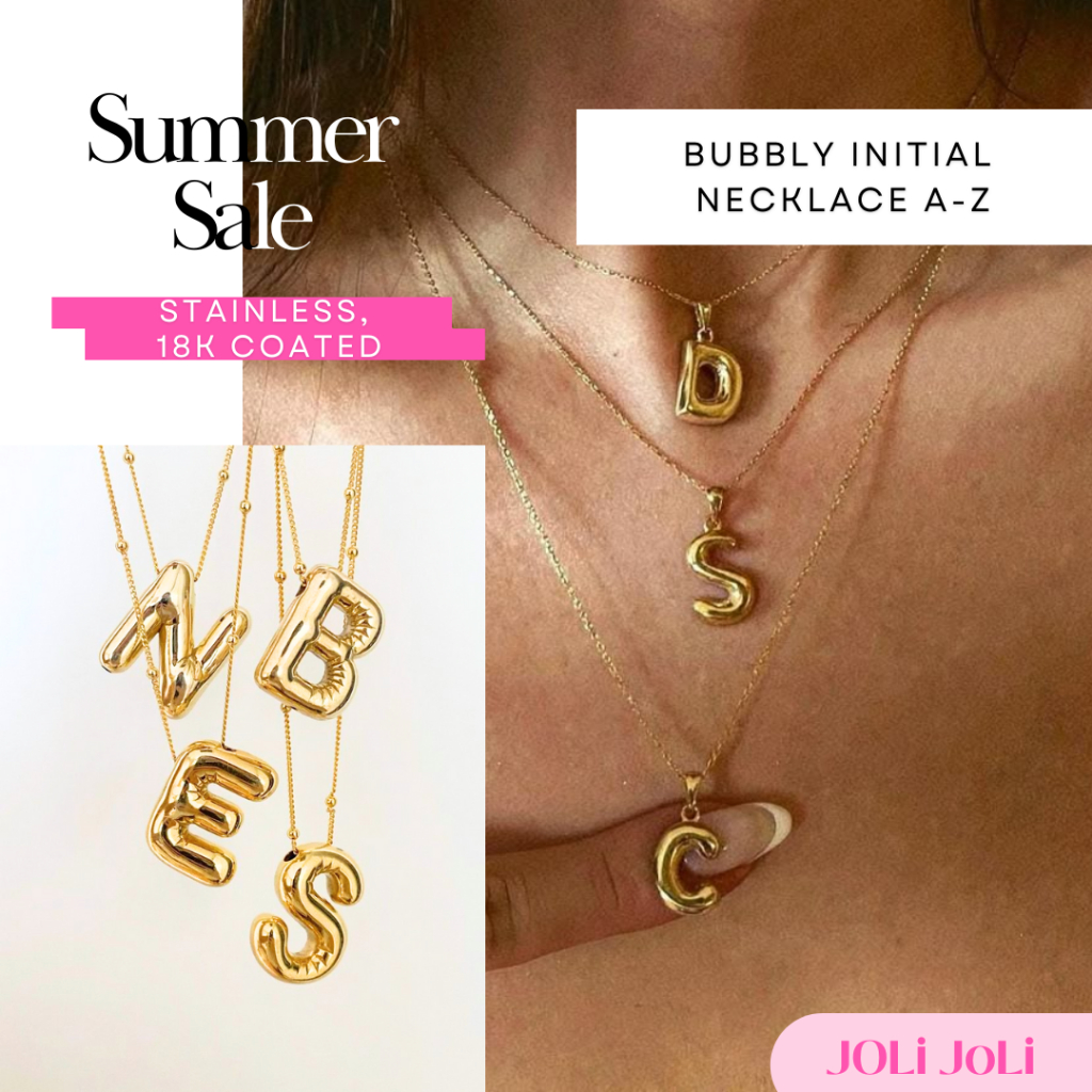 Jolijoli สร้อยคอตัวอักษร initial สีทอง คุณภาพดีไม่ลอกไม่ดำ