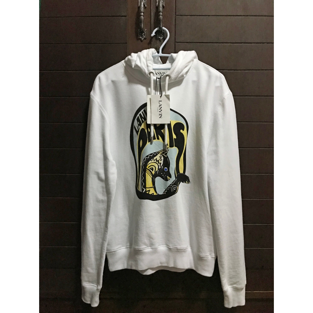 Lanvin Paris Buckoning Cat White Hoodie S RM-HO0001-J010-E21