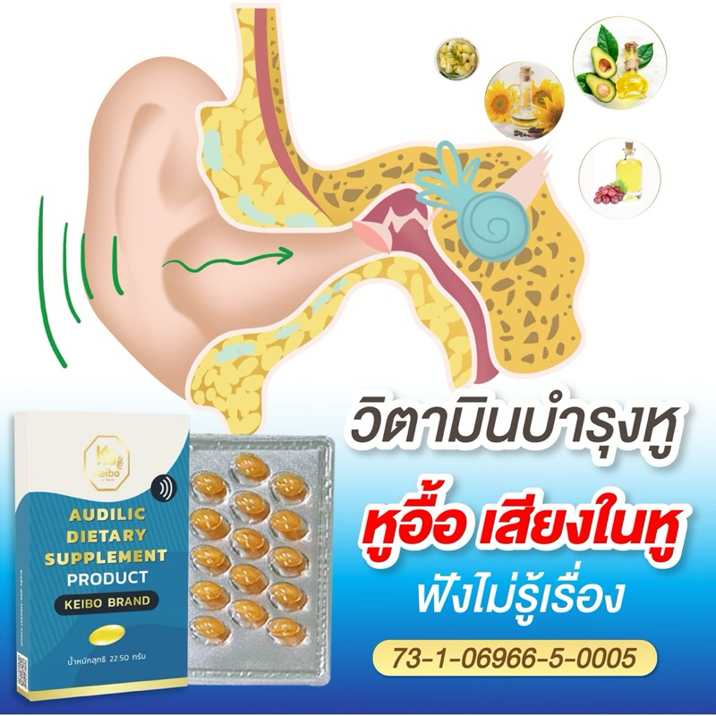 (ส่งฟรี) วิตามินบำรุงหู ออดิลิก เคโบ๊ะ หูอื้อ หูตึง หูมีเสียง ของแท้ 1 กล่องมี 30 เม็ด ( 1 กล่อง 490.-)