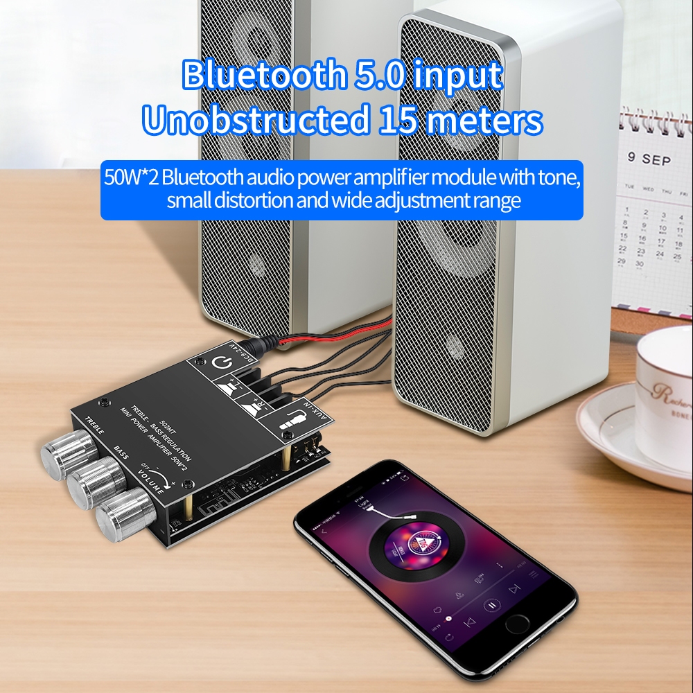 502MT 2 * 50W บลูทู ธ 5.0 ซับวูฟเฟอร์เครื่องขยายเสียงพาวเวอร์ซัพพลายบอร์ดเครื่องขยายเสียงสเตอริโอ
