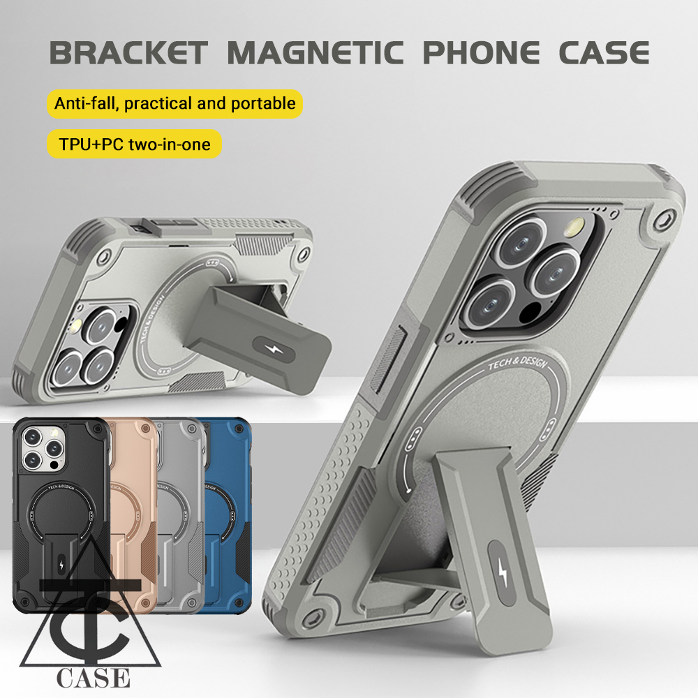 เคสโทรศัพท์แม่เหล็กพีซีแข็งสำหรับ iPhone 16 15 14 13 12 11 17 Pro Max พร้อมขายึดซ่อน ฝาหลัง TPU ป้องกันการตก เคสไอโฟน11