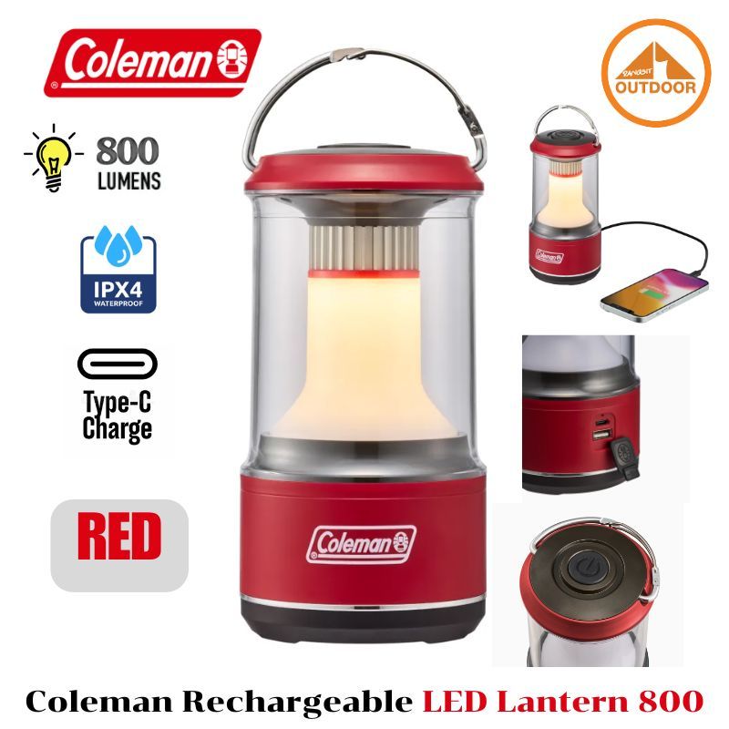 Coleman Rechargeable LED Lantern 800 Lumens #Red ตะเกียงแคมป์ปิ้งแบบชาร์จ สว่าง 800 ลูเมน