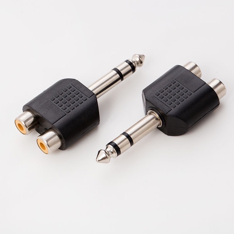 แจ็คแปลง 6.35mm to 2x RCA Adapter TRS Stereo Jack Male to Double Phono Connector 1/4 Inch Headphone Port to Two Phones