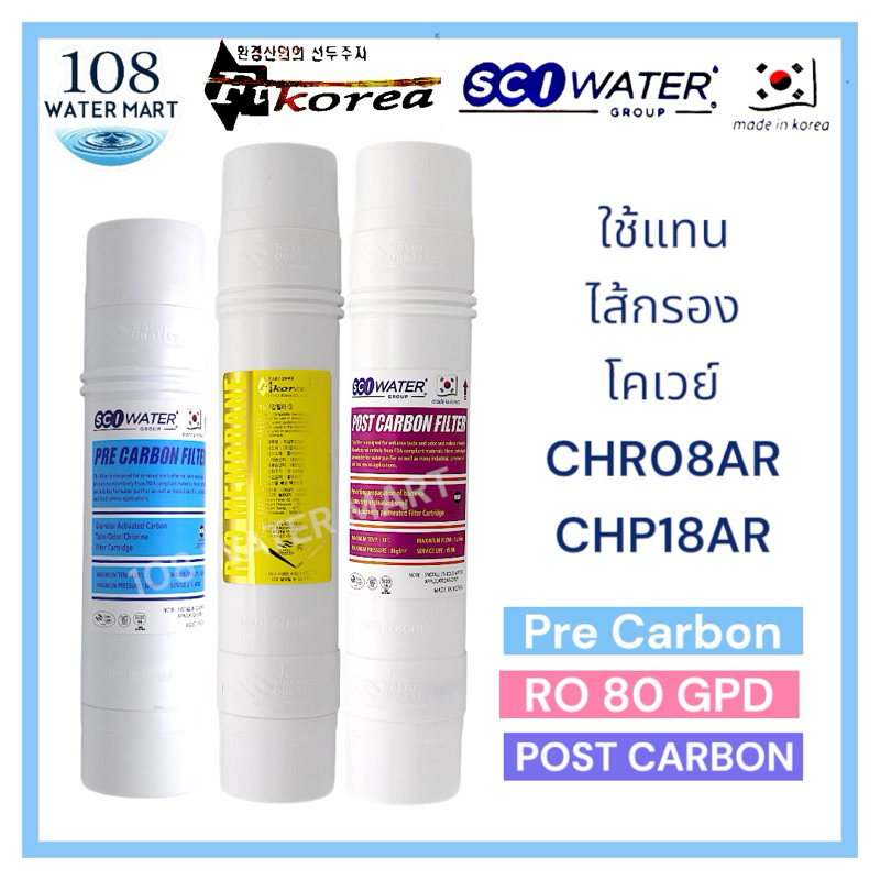 ชุดไส้กรอง 3 ชิ้น RO 80GPD FT Korea SCI water อาร์โอ ใช้แทนไส้กรอง Coway CHR08AR CHR03AR/L CHP18AR