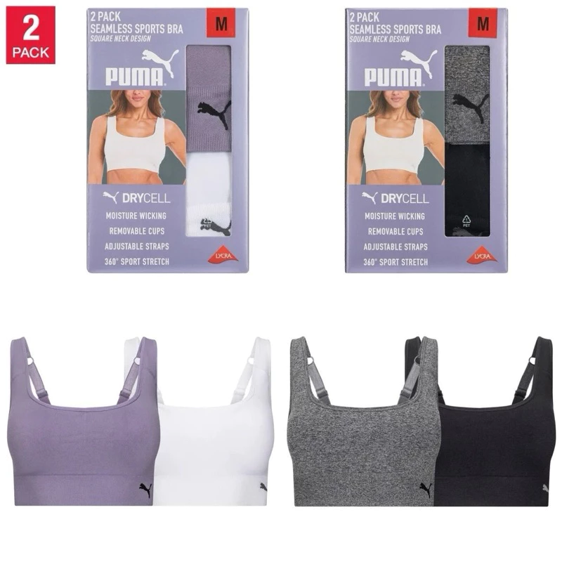 PUMA Seamless Sports Bra สปอร์ตบราไร้ตะเข็บ ผ้านุ่ม ยืด ใส่สบาย สายสามารถไขว้ได้ 2 แบบ 🇺🇸💯