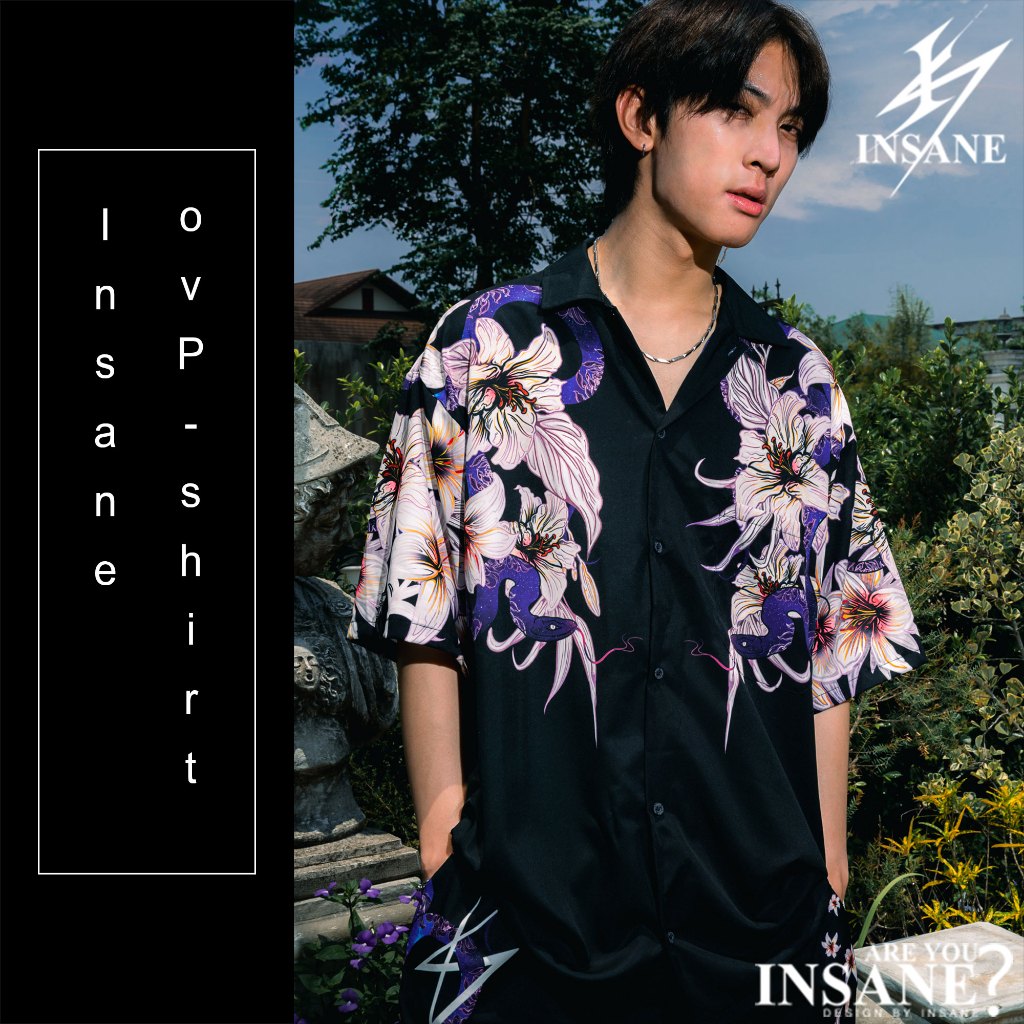 เสื้อเชิ้ตโอเวอร์ไซส์ Moonlight flower ลายวาดออกแบบลิขสิทธิ์เฉพาะ INSANE BRAND
