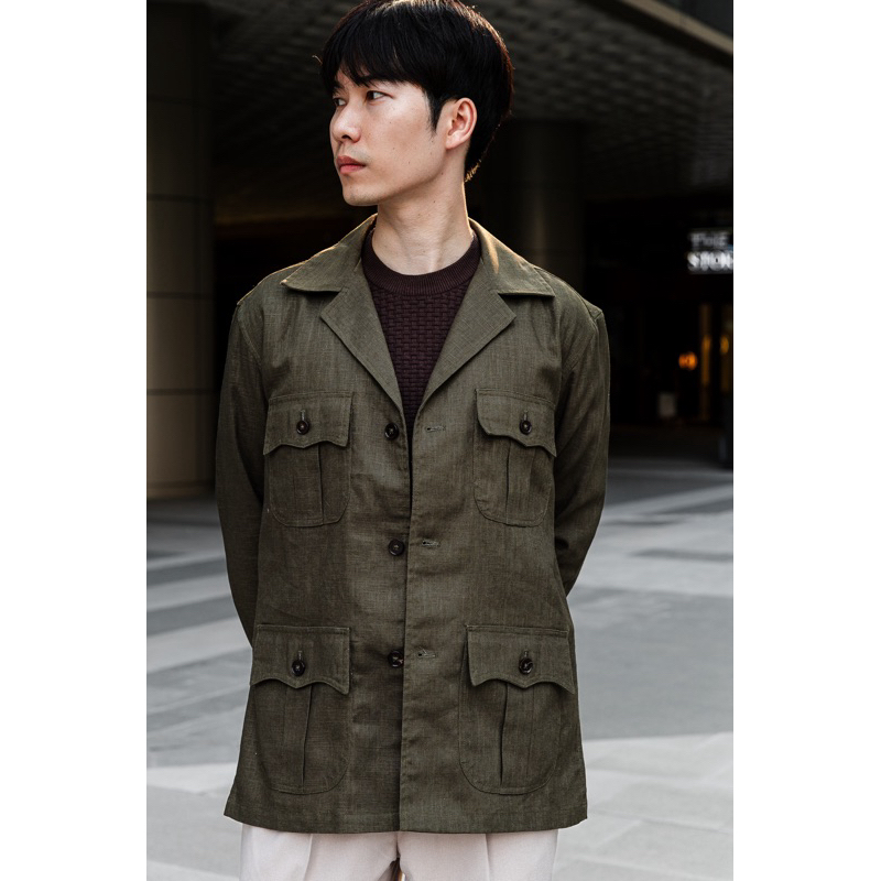 TOFFY & BROWN / LINEN SAFARI JACKET  (MILLITARY GREEN)