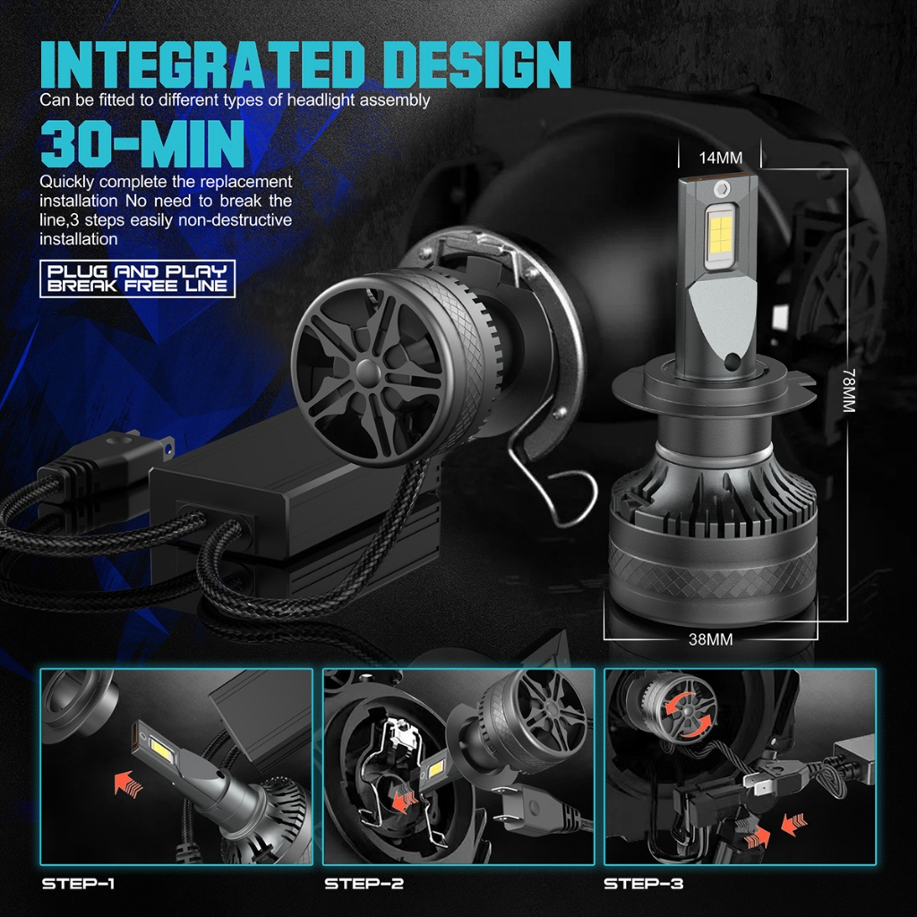 หลอดไฟหน้า LED ขั้วตรงรุ่นToyota Vigo 2005-2014แสงขาว มีพัดลมในตัว ราคาต่อ 1 คู่ ซุปเปอร์สว่าง 140W 26,000LM - รูปที่ 3