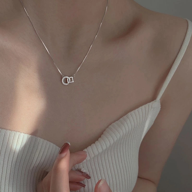 Ponvicer🌸-สร้อยคอโซ่เงิน เกรดจี้เรขาคณิต เรียบง่าย สไตล์เกาหลี เครื่องประดับแฟชั่น สําหรับผู้หญิงงานแต่งงาน