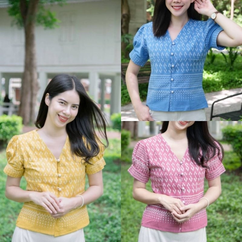 พร้อมส่ง// เสื้อผ้าฝ้ายสีพาสเทล(ฟอกนุ่ม) พิมพ์ลายขอแขนตุ๊กตาออก 34-40 ฝ้าย เสื้อคอวี Clothing ผู้หญิง