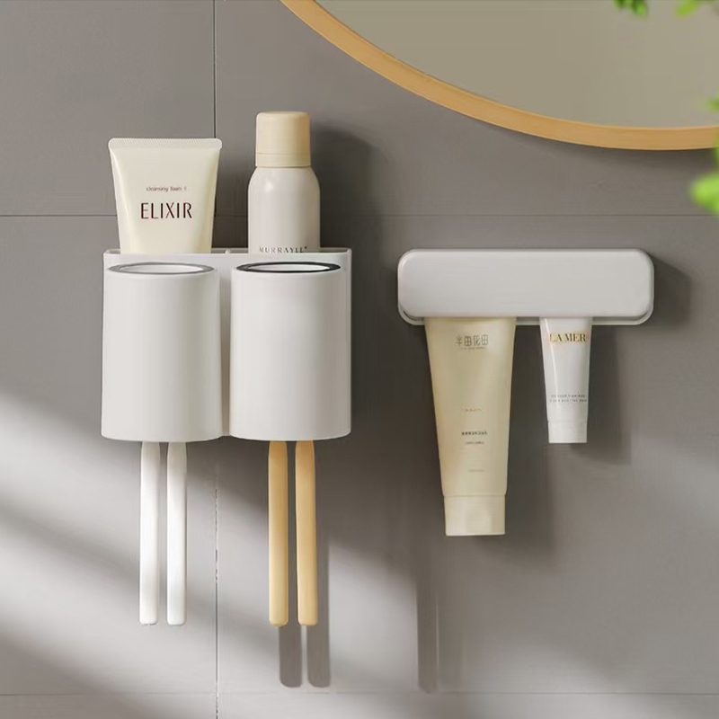 Goody Home ชุดเก็บถ้วย  แขวนแปรงสีฟันและที่วางของด้านหลังชั้นวาง   ติดผนังแบบไม่ต้องเจาะ - รูปที่ 3