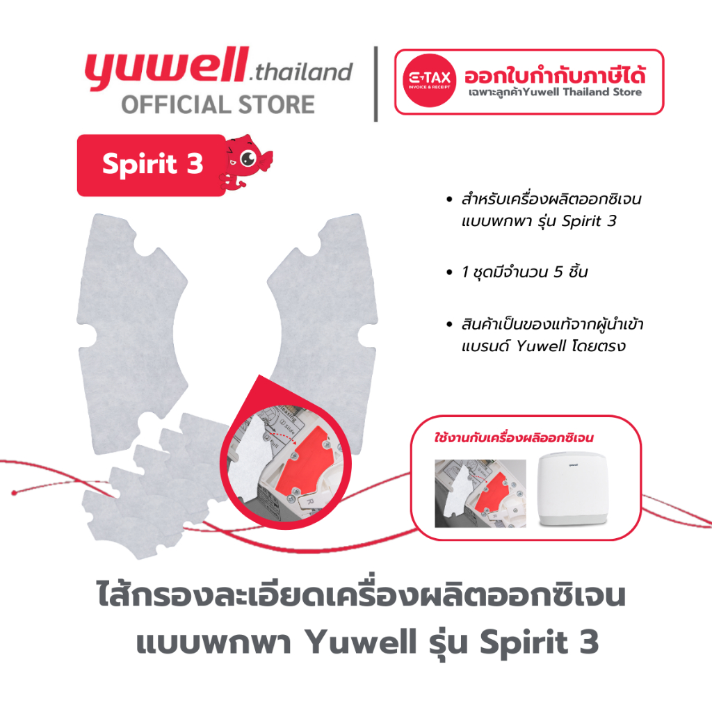 ไส้กรองเครื่องผลิตออกซิเจนแบบพกพา Yuwell รุ่น Spirit 3 จำนวน 5 ชิ้น