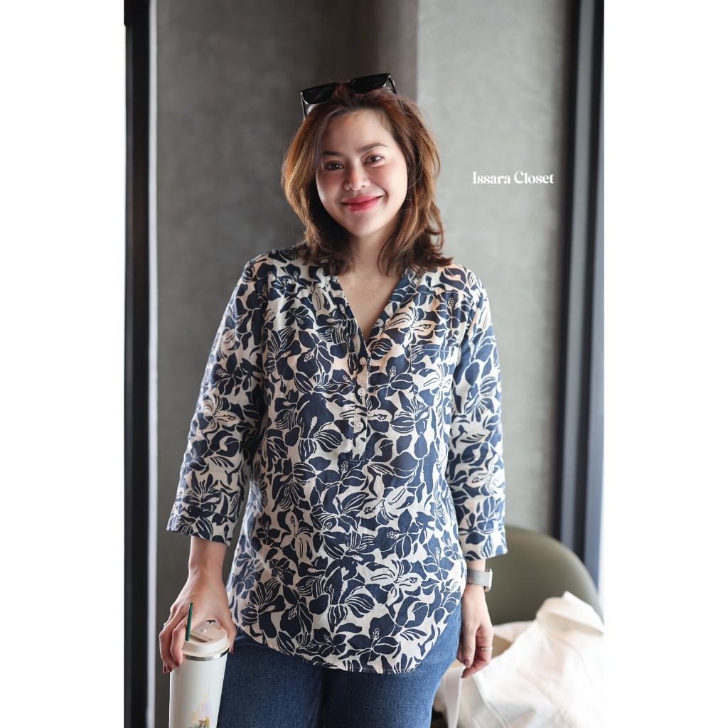 เสื้อลินินรุ่น Long Shirt #ลายFlore Colorée