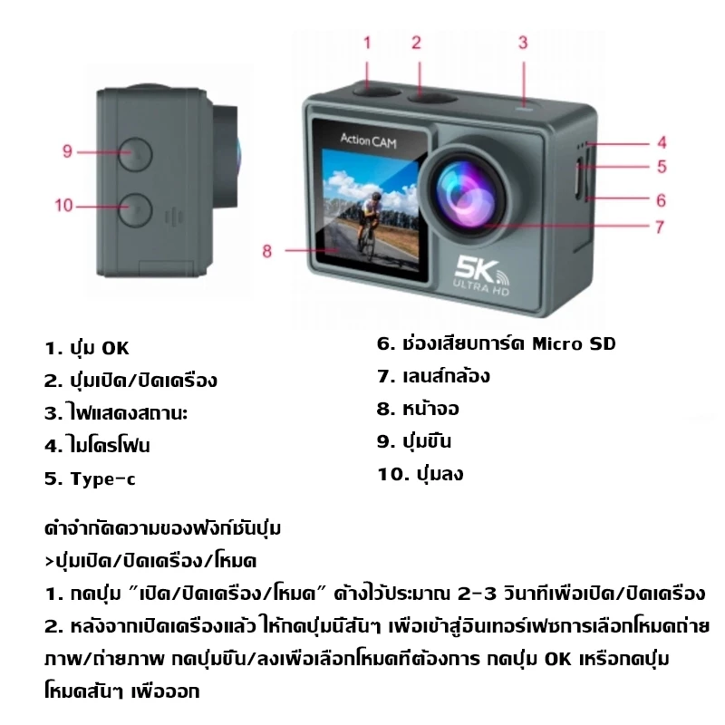 Action Camera กล้องโกโปร กล้องดำน้ำ 30M หน้าจอสัมผัส WiFi 5K 30fps Full HD กล้องแอคชั่น หน้าจอคู่ กล้องติดหมวก พร้อมรีโม thumbnail 10