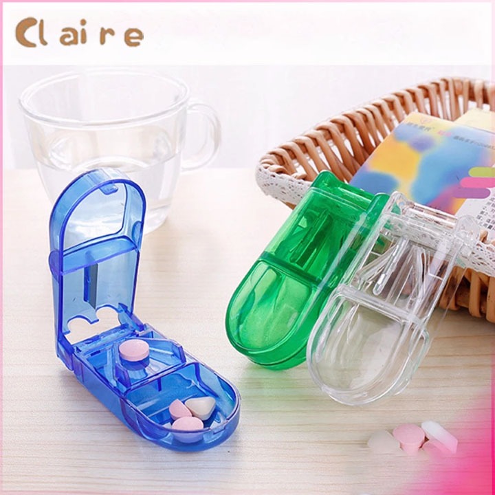 COD กล่องตัดยา รุ่นใหม่ ใบมีดคม ที่แบ่งเม็ดยา ที่ตัดเม็ดยา ที่ตัดยา ที่แบ่งยา ตลับใส่ยา pill cutter Claire