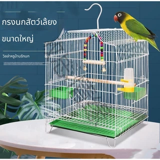 กรงนกขนาดใหญ่ แขวนได้ เงิน ทรงเหลี่ยม แก้ว กรงสำหรับนก 33x30x44cm จัดส่งท้องถิ่น⚡