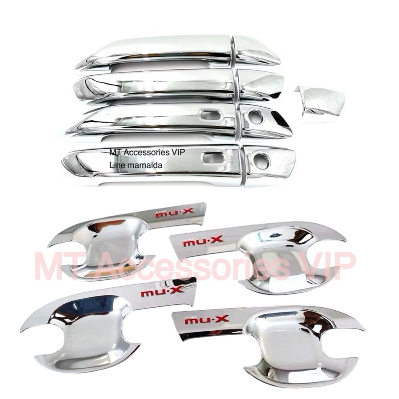 Mux ปี2021-2025 เบ้ากันรอย ครอบมือจับ มิวเอ็กซ์ mux สีโครเมี่ยมโลโก้แดง