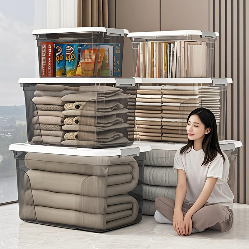 Tech กล่องเก็บของพลาสติก 25L 60L 100L 200L ใหญ่ ลังเก็บของ มีล้อ กล่องพลาสติก กล่องหลาสลึกใส่ของ แบบพลิกได้