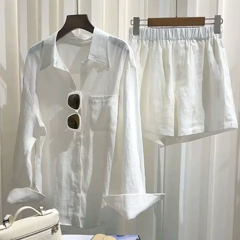 NEW WHITE COZY DAY SET ชุดเซ็ตเสื้อเชิ้ต+กางเกงขาสั้น
