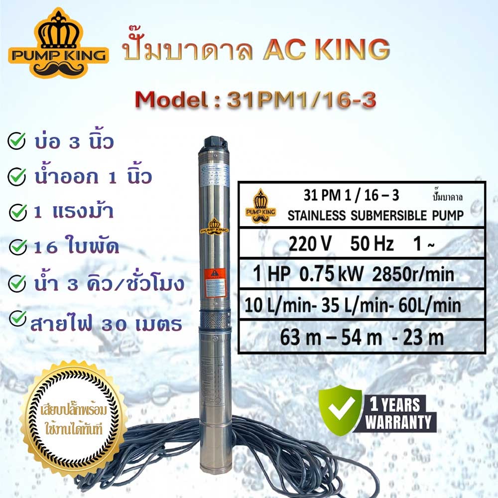 ปั๊มบาดาล KING บ่อ 3 นิ้ว รุ่น 31PM1/16-3