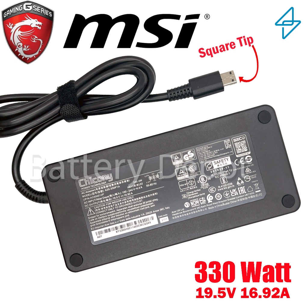 MSI Adapter ของแท้ 19.5V/16.92A 330W หัว Square Tip สายชาร์จ MSI Raider GE68HX, GE78 HX 13V AC Adapt