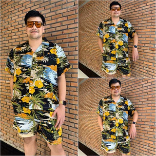 Amtar ชุดเซ็ต Plus size เสื้อกางเกงฮาวายผ้าไหมอิตาลี เสื้อผ้าไซส์ใหญ่ สาวอวบ คนอ้วน