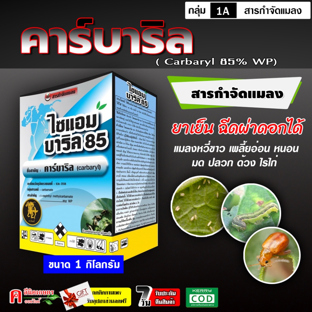 ไซแอม-บาริล85% ( 1 กิโลกรัม ) คาร์บาริล ใช้กำจัดแมลง เพลี้ยไฟ หนอน มด ด้วง สามารถกำจัด เห็บ หมัด