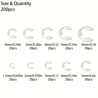 Emincomme 200ชิ้นสแตนเลสE-คลิปE-แหวนรักษาแหวนAssortment E Clip M1.5-M10