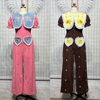 จั๊มสูทขายาว งานปักทั้งตัว คอปก สวยมากๆ งานป้าย chalita