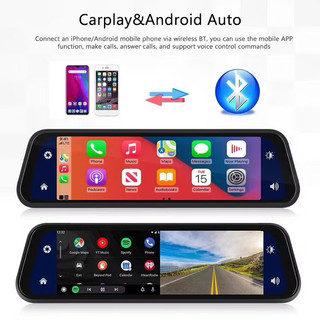 9.66นิ้วเต็มหน้าจอ Carplay เครื่องบันทึกการขับขี่กระจกมองหลังสตรีมมิ่ง4K WIFI ก่อนและหลังการบันทึกคู่ HD Night Vision