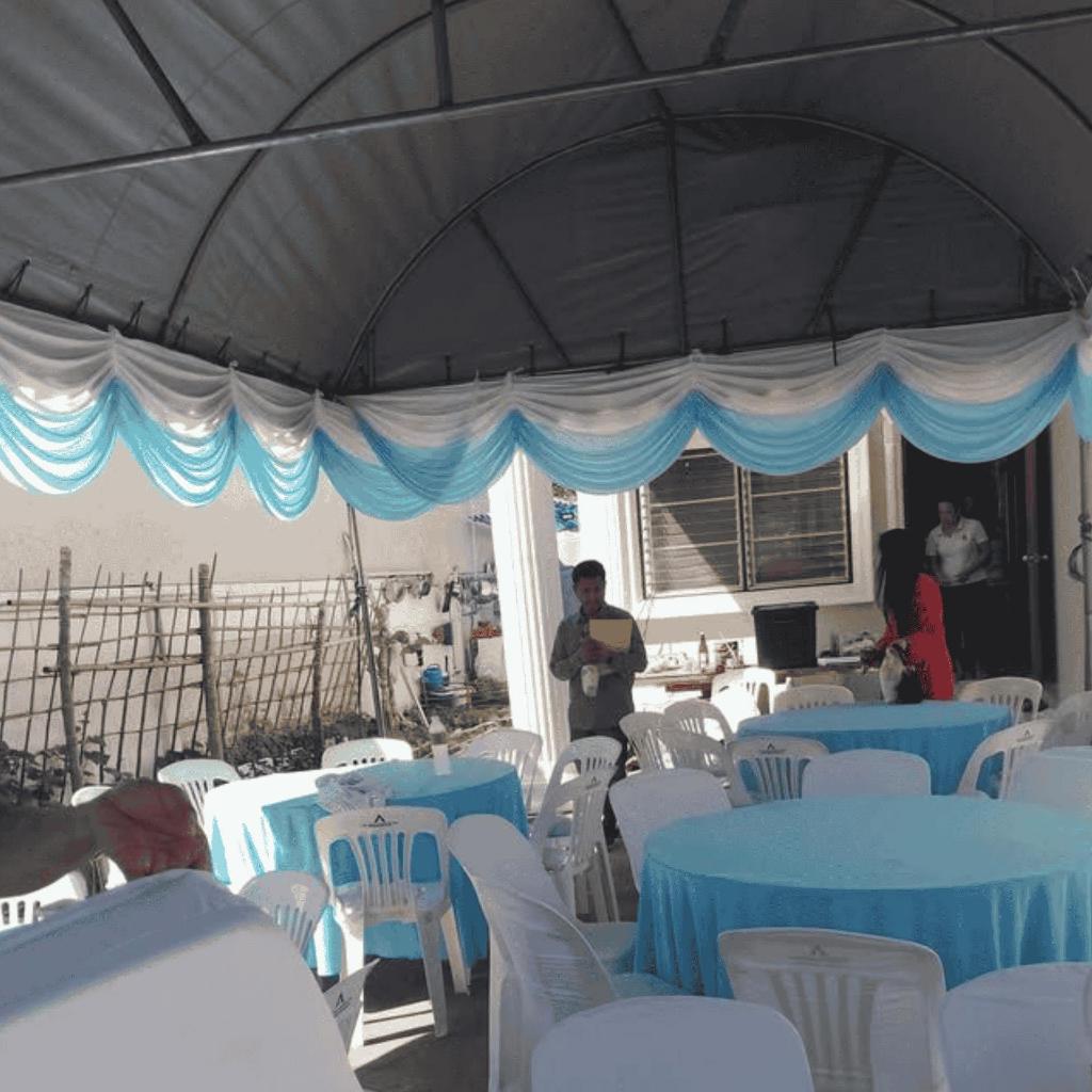 ผ้าประดับตกแต่งสถานที่  ติดราวบันได ติดรั้ว  ผ้าประดับสำเร็จรูป  สองสีทูโทน สินค้าพร้อมส่งผลิตงาน TH - รูปที่ 4