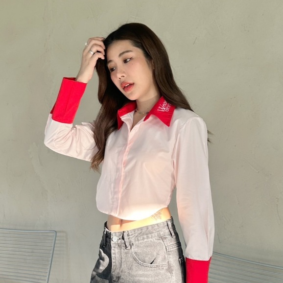 เสื้อเชิ้ตครอป : Onnie's Crop_Pocky Pink💖