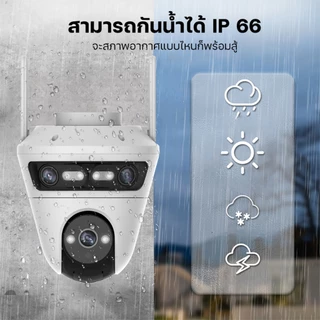 HOME-MALL กล้องวงจรปิดกันน้ำ4K 3เลนส์ ภาพ3จอ 3Lends พูดคุยโต้ตอบได้ ซูม10เท่า app icam365 สีขาว