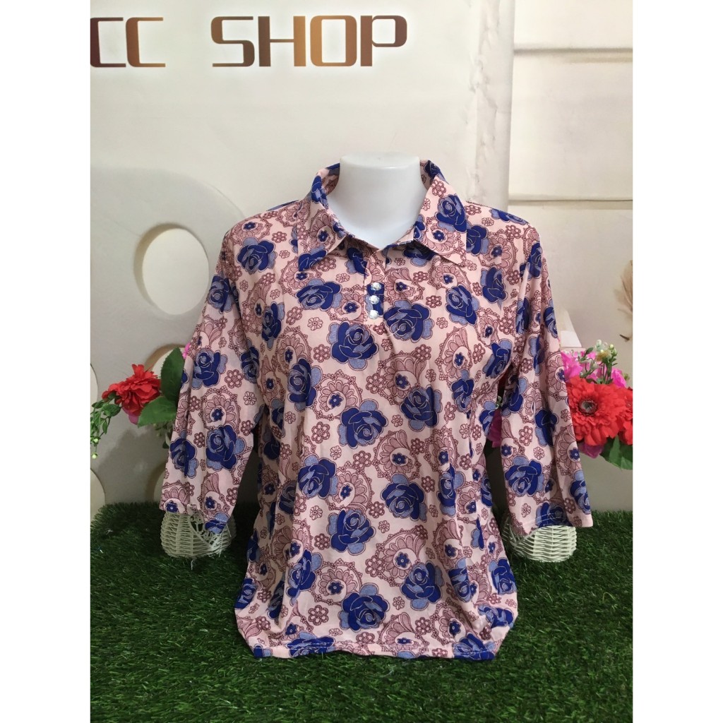 เสื้อลายดอก เสื้อสงกรานต์ ผ้ายืด คอปก เสื้อคุณแม่  ลายดอก รุ่น 310-311มี 2 ไซส์ให้เลือก