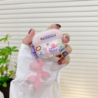 เคสหูฟังAirpods4 หมาชมพู เคสใสการ์ตูนนูน Airpods3 เคสหูฟังบลูทูธ gen gen1 gen2 เคสหูฟังไร้สาย Pro Airpods 4
