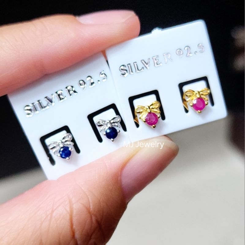 ต่างหูพลอยแท้ธรรมชาติ ขนาด 3 มิล เงินแท้ 925 ไม่คันไม่ผสมนิกเกิ้ล silver925 nikkle free