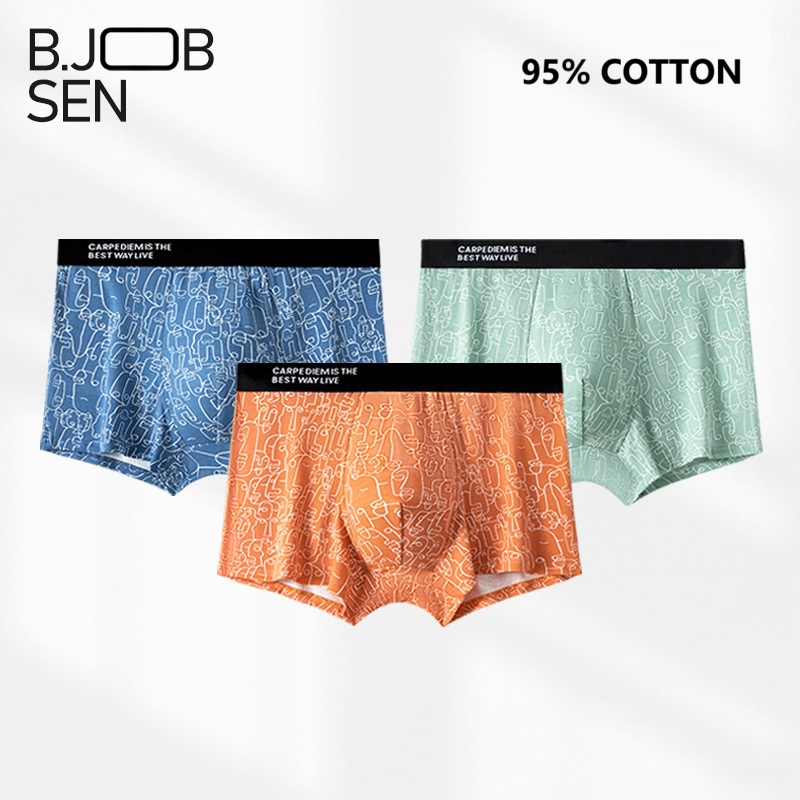 B.JOBSEN กางเกงในชาย ผ้าฝ้าย 95% ทรงบ็อกเซอร์ ระบายอากาศดี  ใส่สบาย ไม่อับชื้น แฟชั่นผู้ชายวัยรุ่น